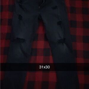 American Eagle Outfitters Black Distressed Slim Straight Jeans